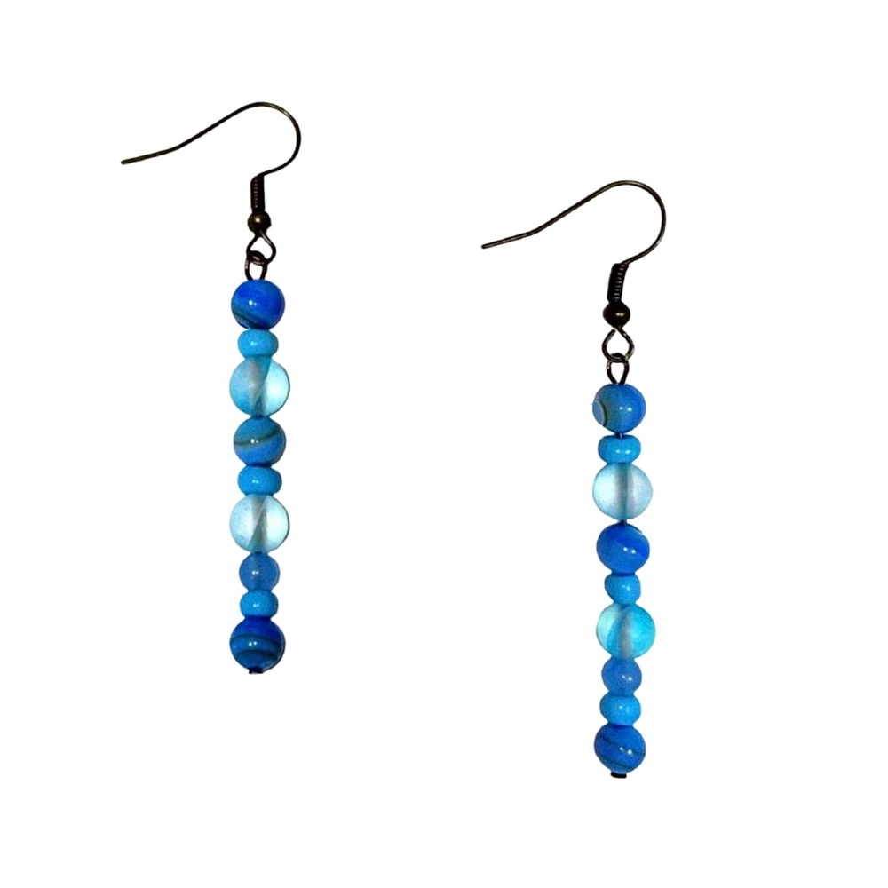 Handmade Blue Beaded Dangle Earrings